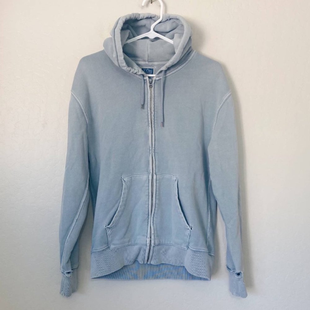 Light Blue Vintage Burnout Zip Up Hoodie Hooded Sweatshirt